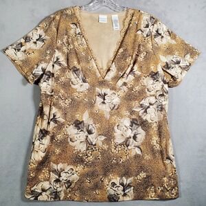 Emma James Y2K Babydoll Top 2X Brown Floral Lace V Neck Short Sleeve Coquette